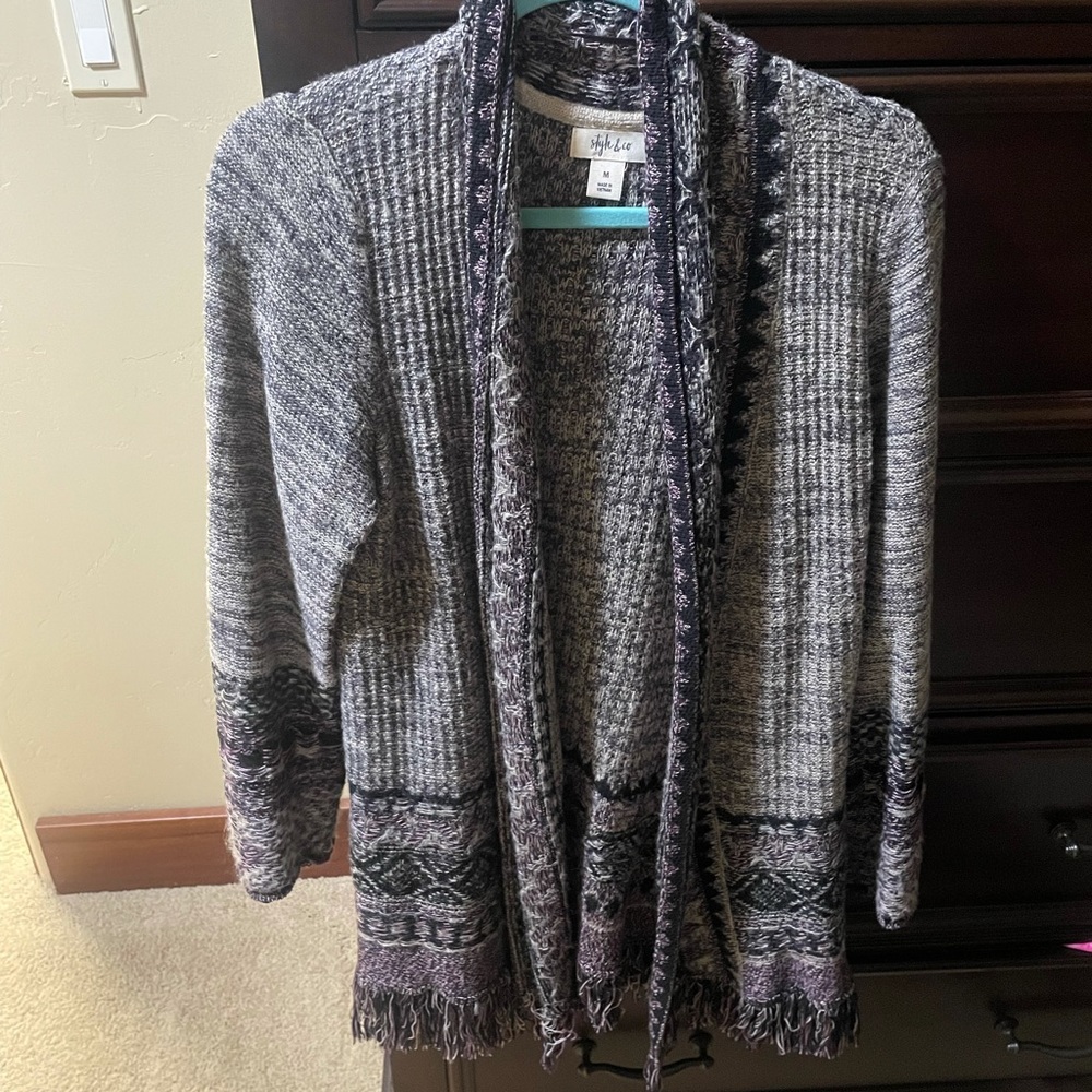 Style and Co fringe open cardigan